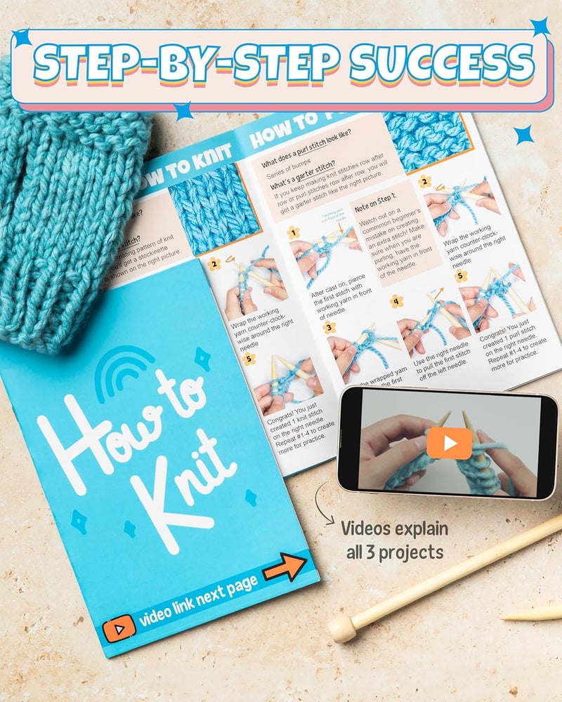 Granny Squirrel Complete Knitting Kit for Beginners - Learn to Knit Kit with Knitting Accessories Like Thick Beginner Yarn, Bamboo Needles for Beginners & More - Includes Video Tutorials & Written Guide - Image 3